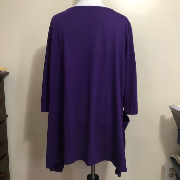 Urban Coco Purple 3/4 Sleeve Handkerchief Hem Top w/ Pockets (XL) - Picture 2 of 3